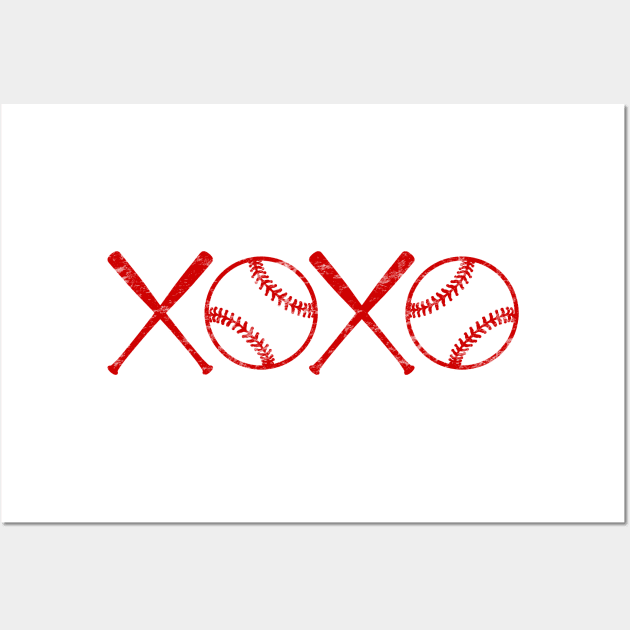 XOXO Love Baseball Hugs and Kisses Red and White Wall Art by TeeCreations